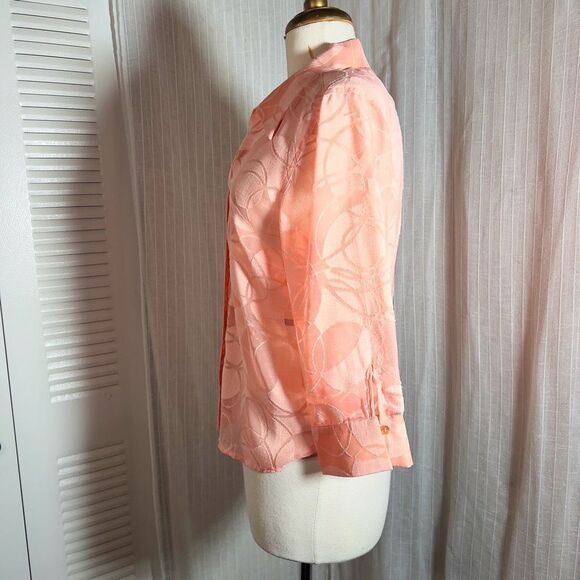 Dana Gibson | Women’s | Blouse | S | Vintage Sheer Pink Floral Button Down Top - Picture 3 of 6
